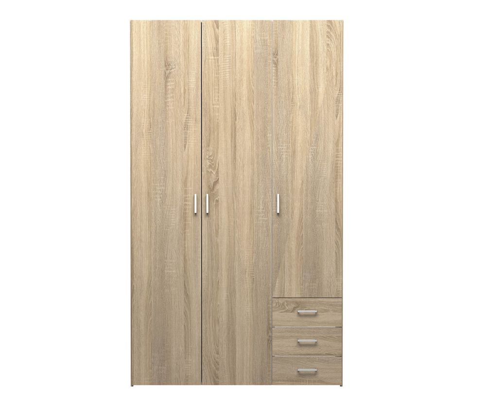 FTG Space Oak 3 Door 3 Drawer Wardrobe