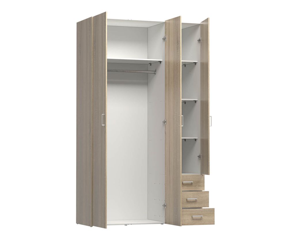 FTG Space Oak 3 Door 3 Drawer Wardrobe