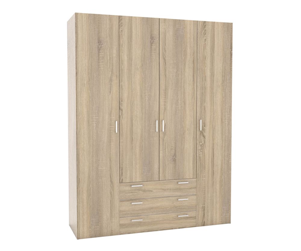 FTG Space Oak 4 Door 3 Drawer Wardrobe