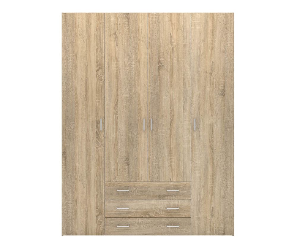 FTG Space Oak 4 Door 3 Drawer Wardrobe