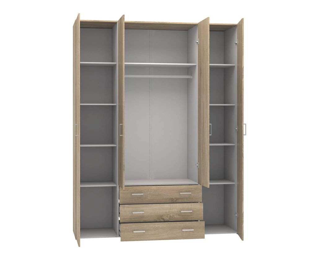 FTG Space Oak 4 Door 3 Drawer Wardrobe