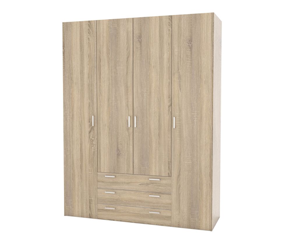 FTG Space Oak 4 Door 3 Drawer Wardrobe