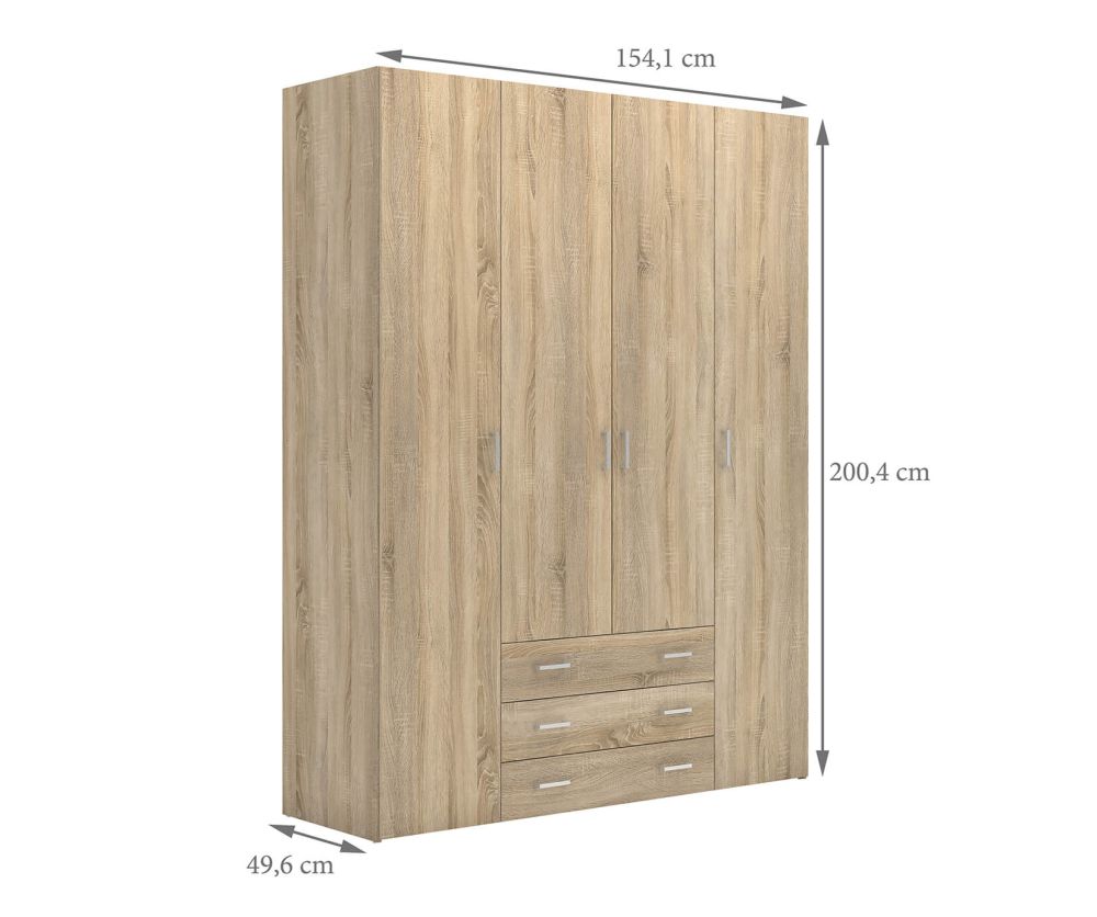 FTG Space Oak 4 Door 3 Drawer Wardrobe