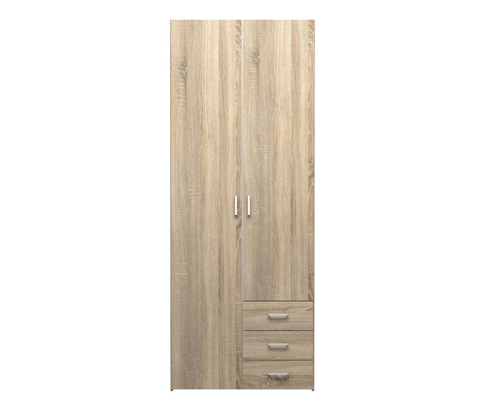FTG Space Oak 2 Door 3 Drawer Wardrobe