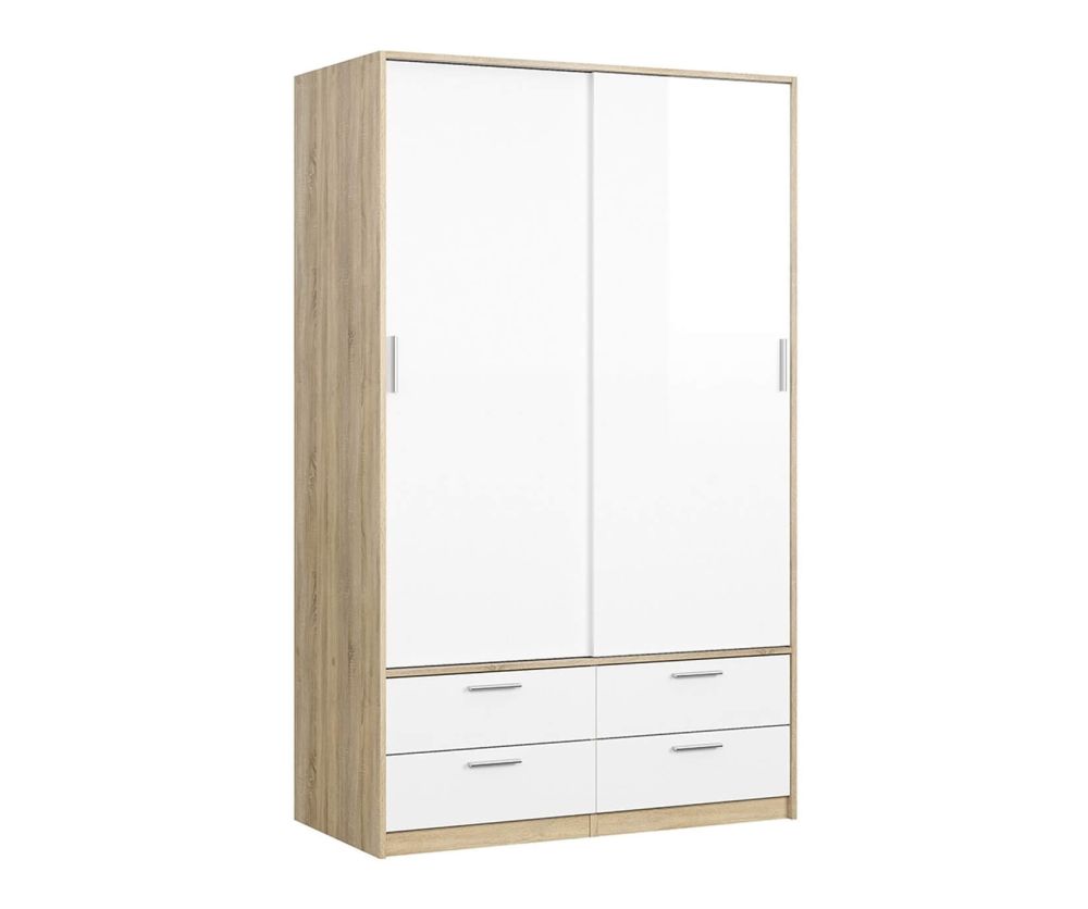 FTG Line Oak and White High Gloss 2 Doors 4 Drawers Wardrobe