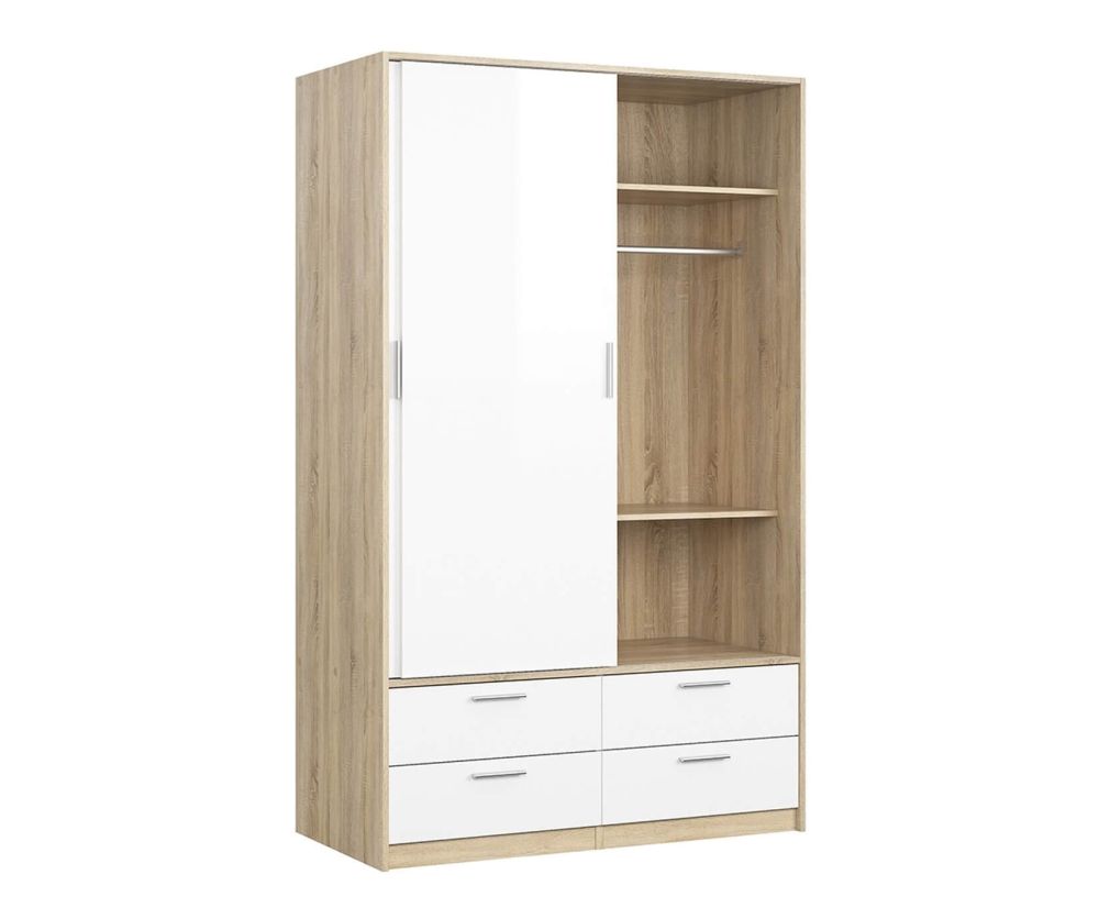 FTG Line Oak and White High Gloss 2 Doors 4 Drawers Wardrobe