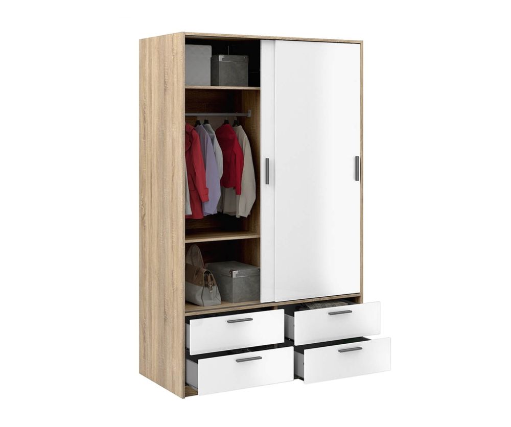 FTG Line Oak and White High Gloss 2 Doors 4 Drawers Wardrobe