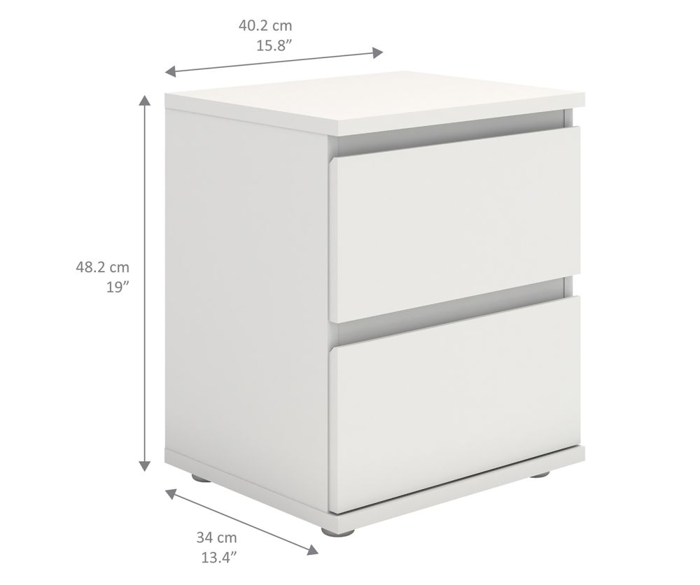 FTG Nova White 2 Drawer Bedside Cabinet