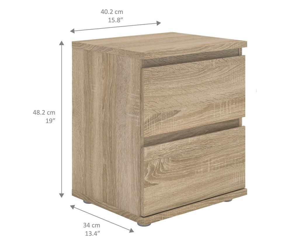FTG Nova Oak 2 Drawer Bedside Cabinet
