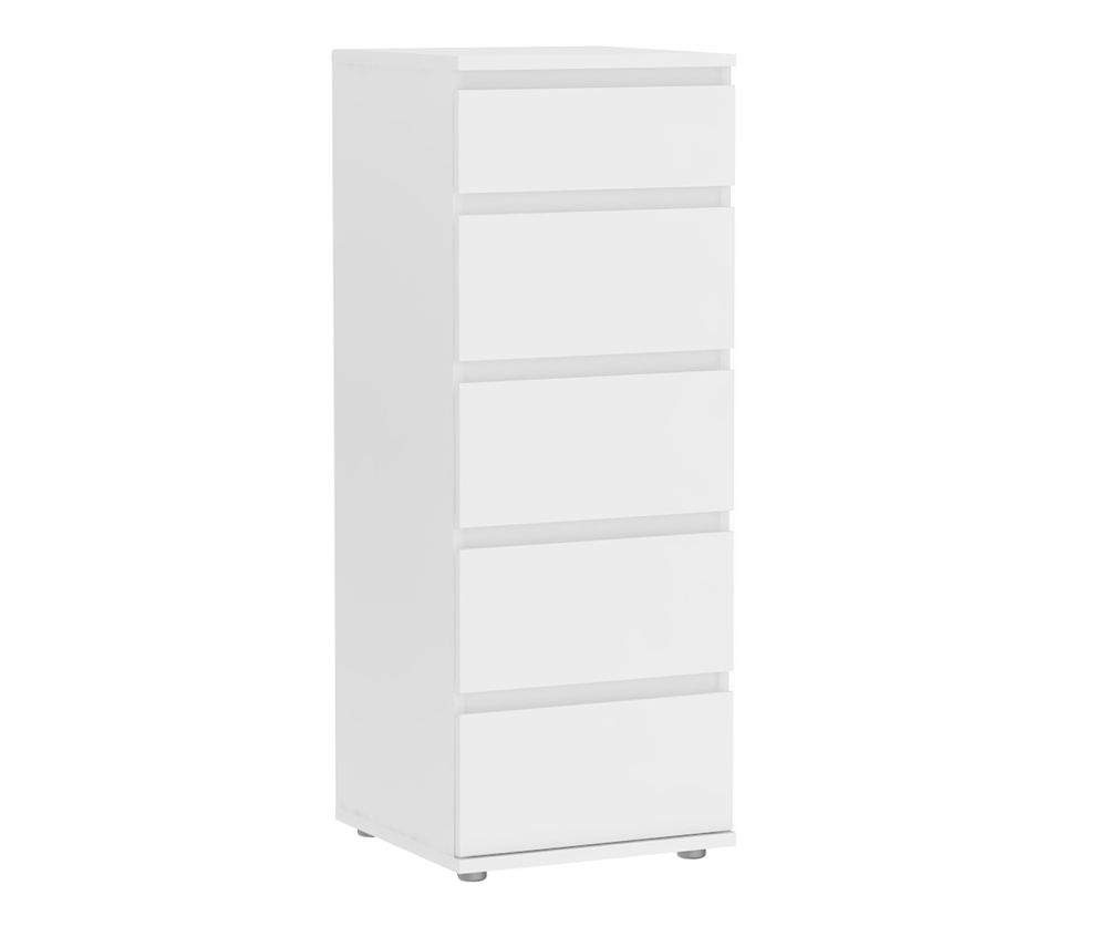 FTG Nova White 5 Drawer Narrow Chest