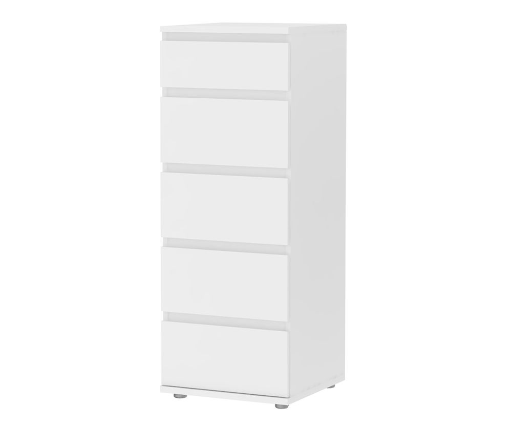 FTG Nova White 5 Drawer Narrow Chest
