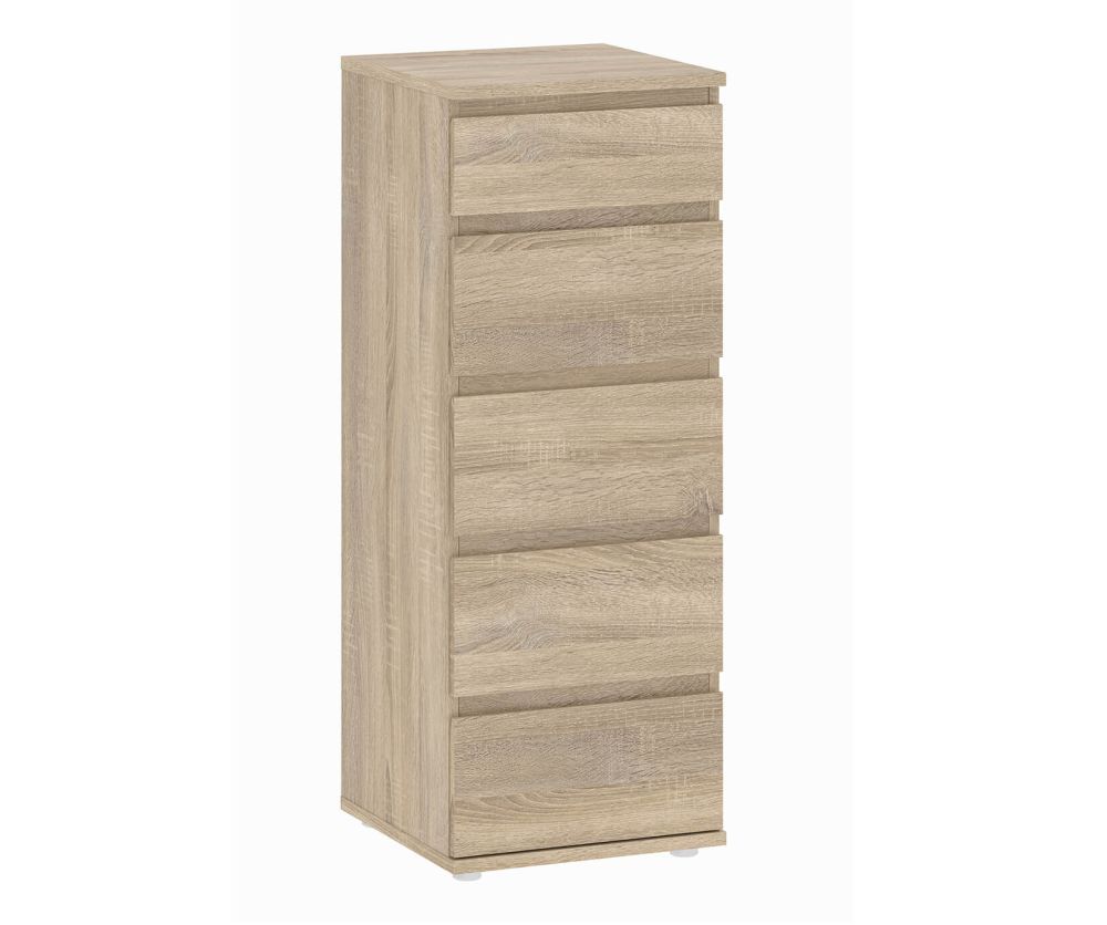 FTG Nova Oak 5 Drawer Narrow Chest