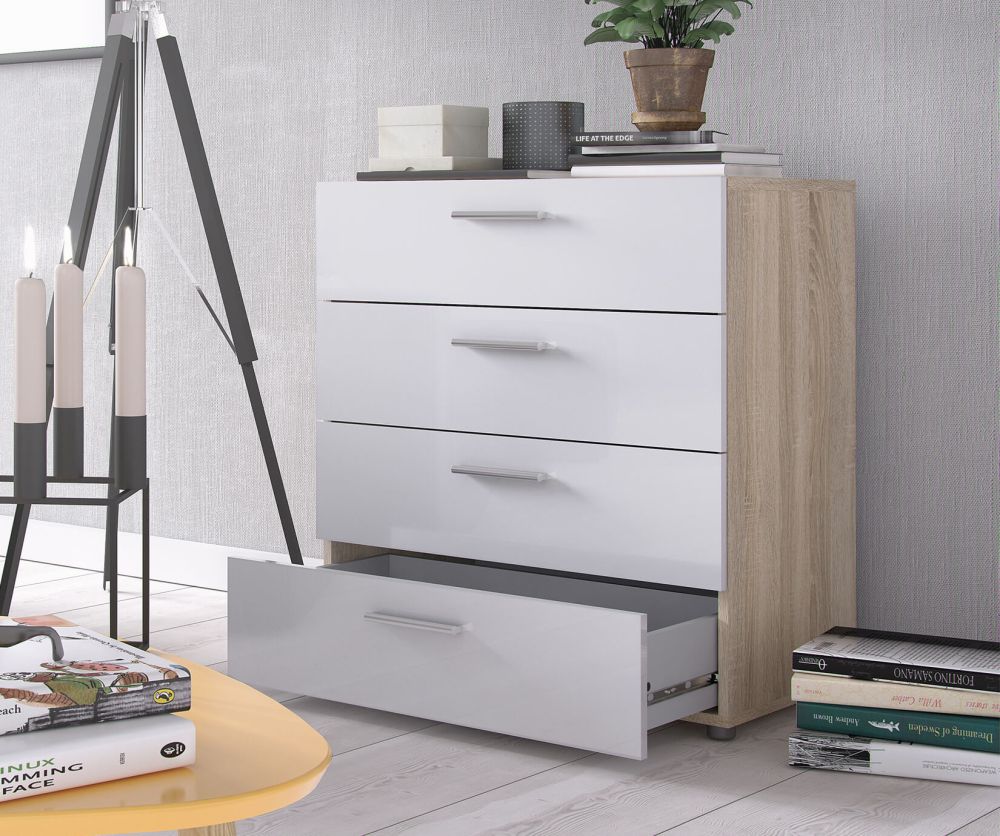 FTG Pepe Oak and White High Gloss 4 Drawer Chest