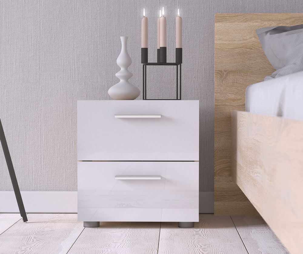 FTG Pepe Oak and White High Gloss 2 Drawer Bedside Table
