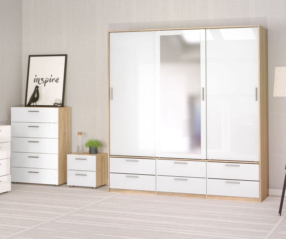 FTG Pepe Oak and White High Gloss 5 Drawer Chest