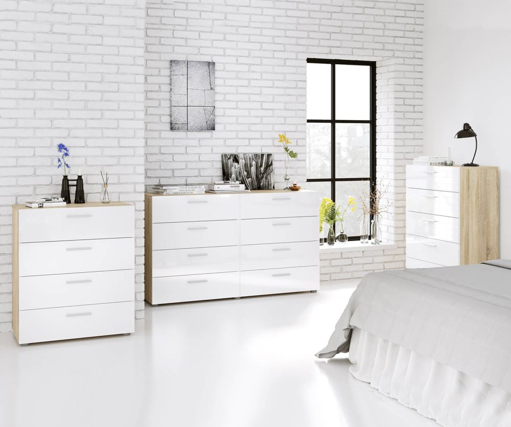 FTG Pepe Oak and White High Gloss 8 Drawer (4+4) Wide Chest