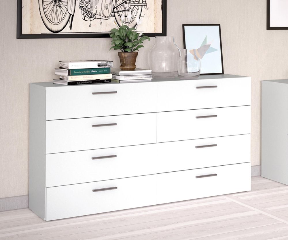 FTG Pepe White 8 Drawer (4+4) Wide Chest