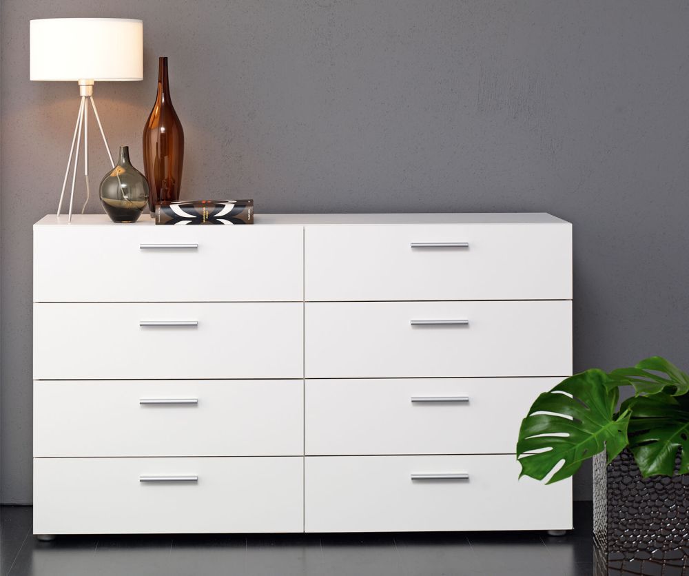 FTG Pepe White 8 Drawer (4+4) Wide Chest