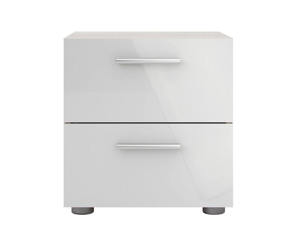 FTG Pepe Oak and White High Gloss 2 Drawer Bedside Table