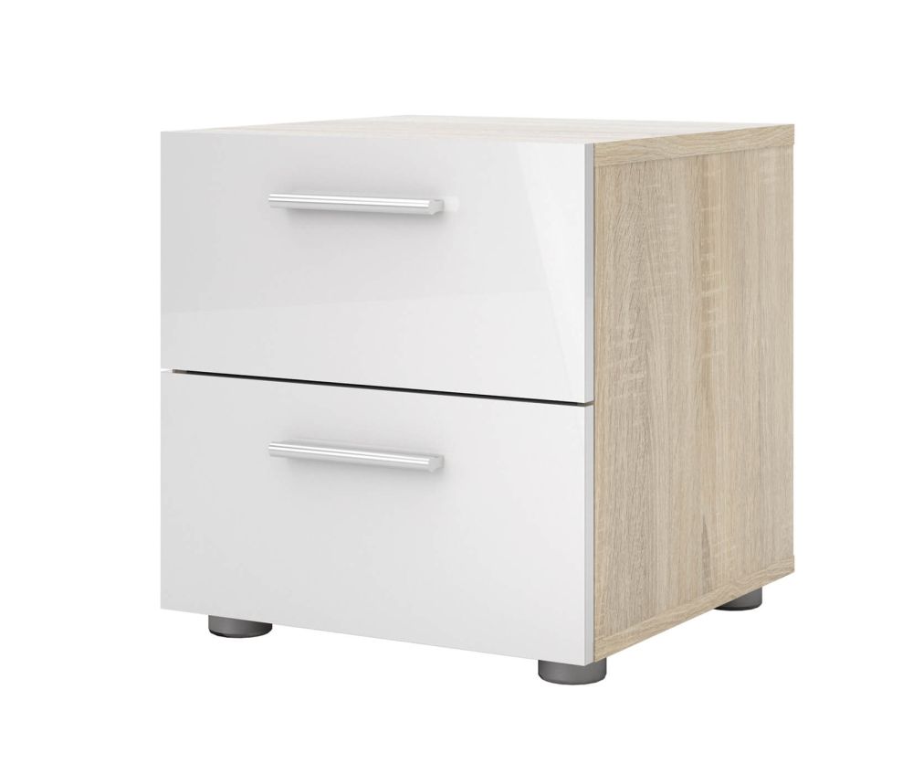 FTG Pepe Oak and White High Gloss 2 Drawer Bedside Table