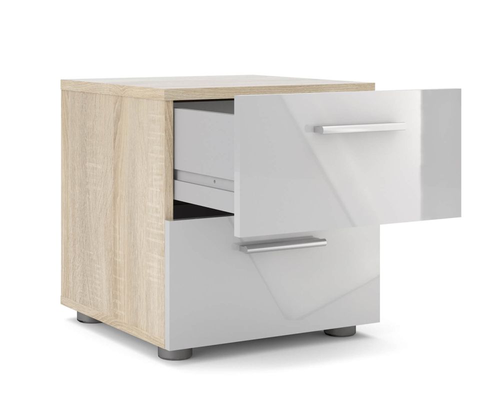 FTG Pepe Oak and White High Gloss 2 Drawer Bedside Table