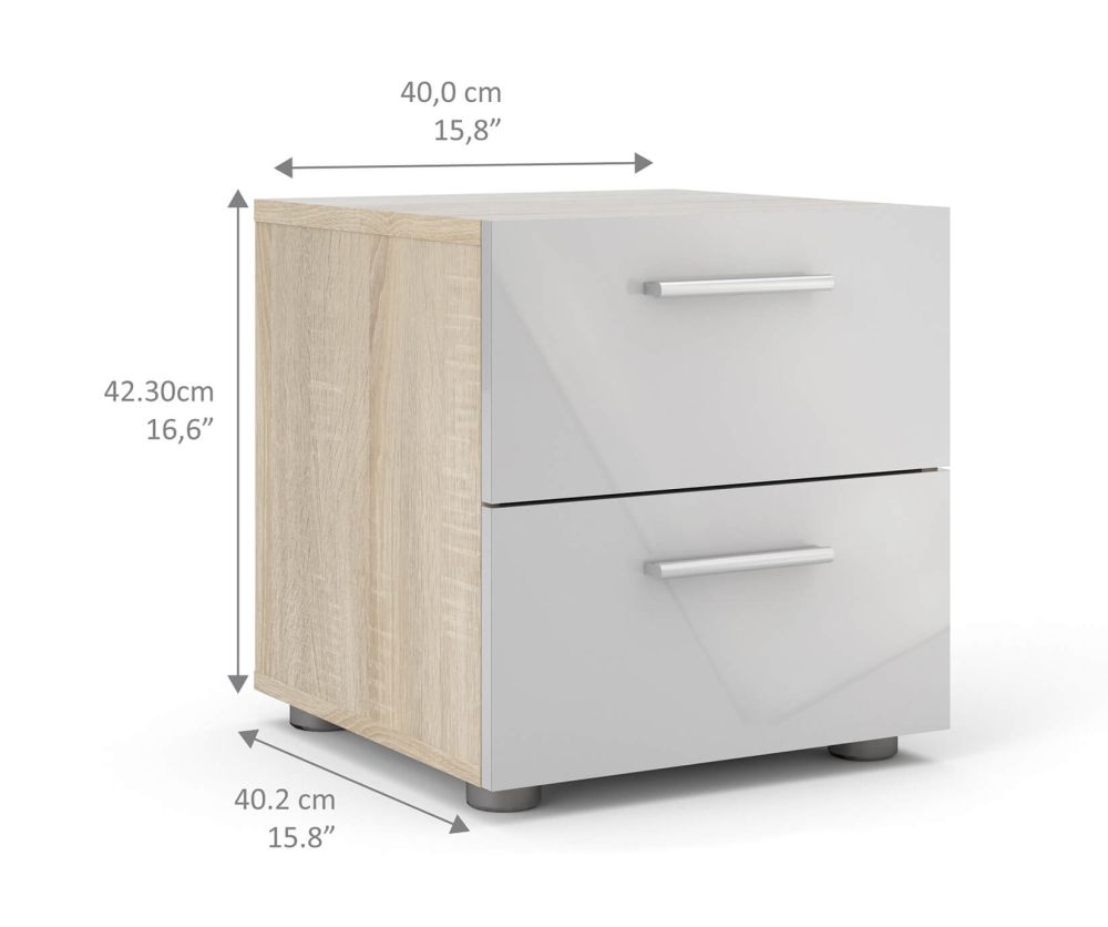 FTG Pepe Oak and White High Gloss 2 Drawer Bedside Table