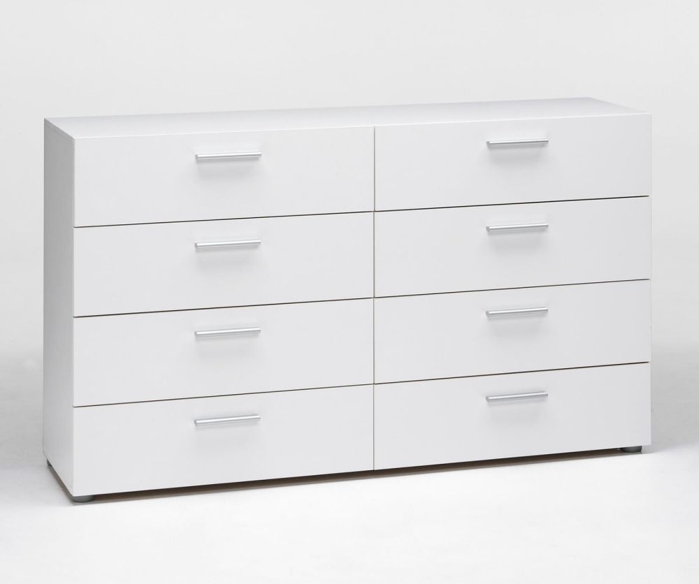 FTG Pepe White 8 Drawer (4+4) Wide Chest