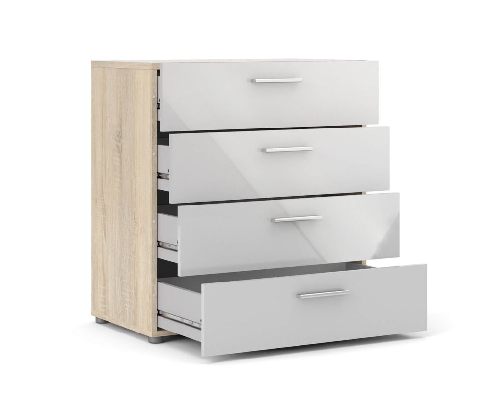 FTG Pepe Oak and White High Gloss 4 Drawer Chest