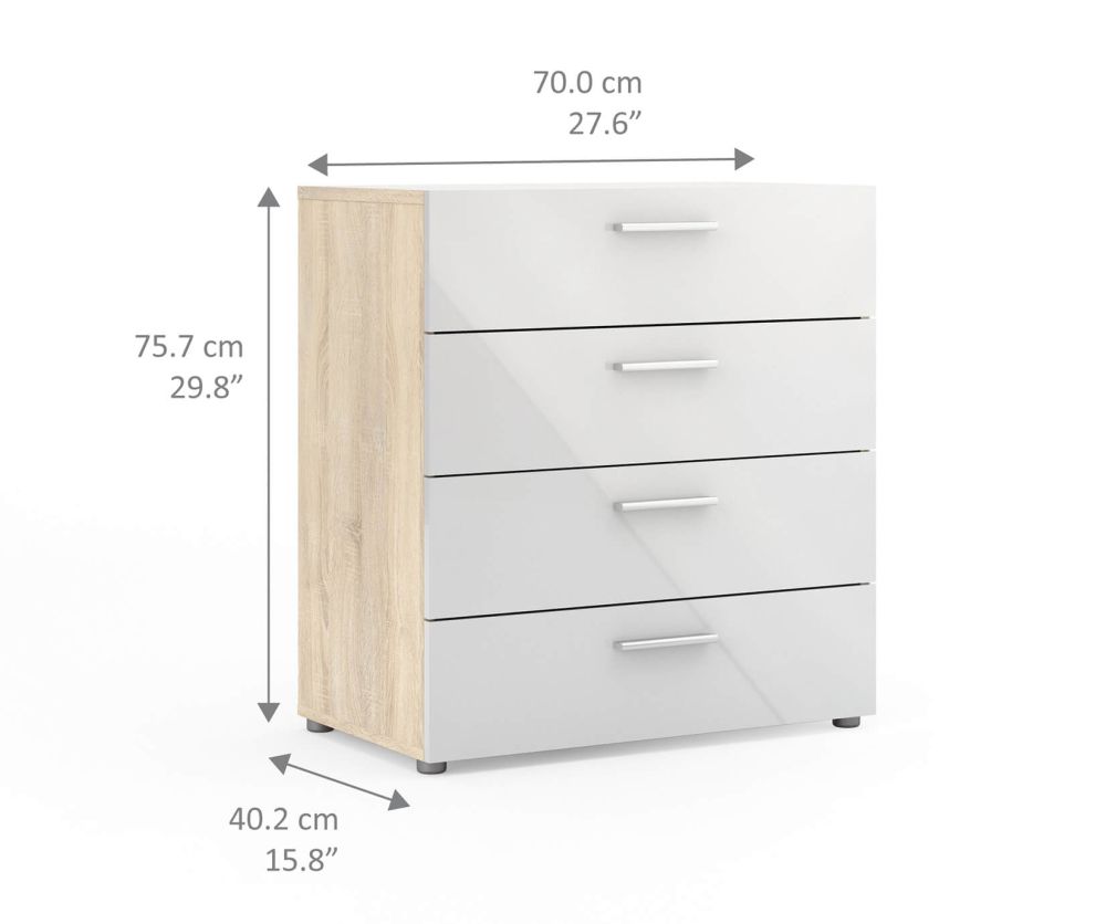FTG Pepe Oak and White High Gloss 4 Drawer Chest