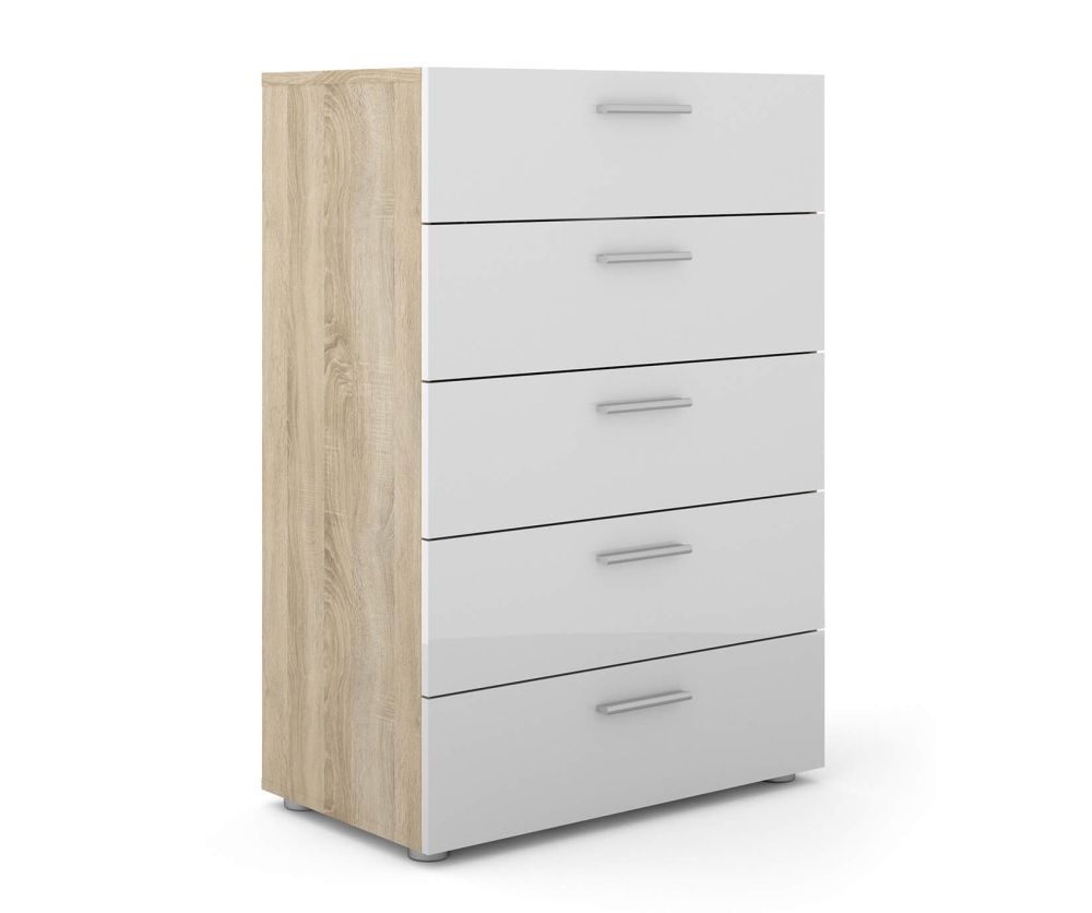 FTG Pepe Oak and White High Gloss 5 Drawer Chest