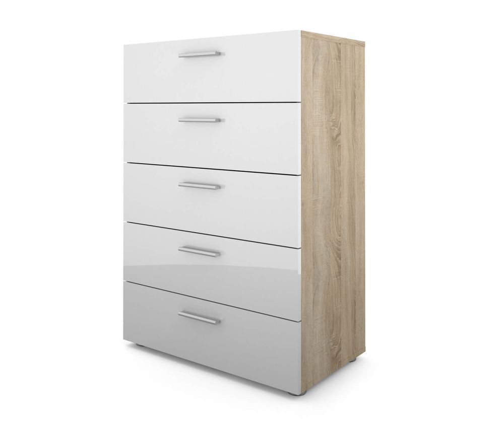 FTG Pepe Oak and White High Gloss 5 Drawer Chest