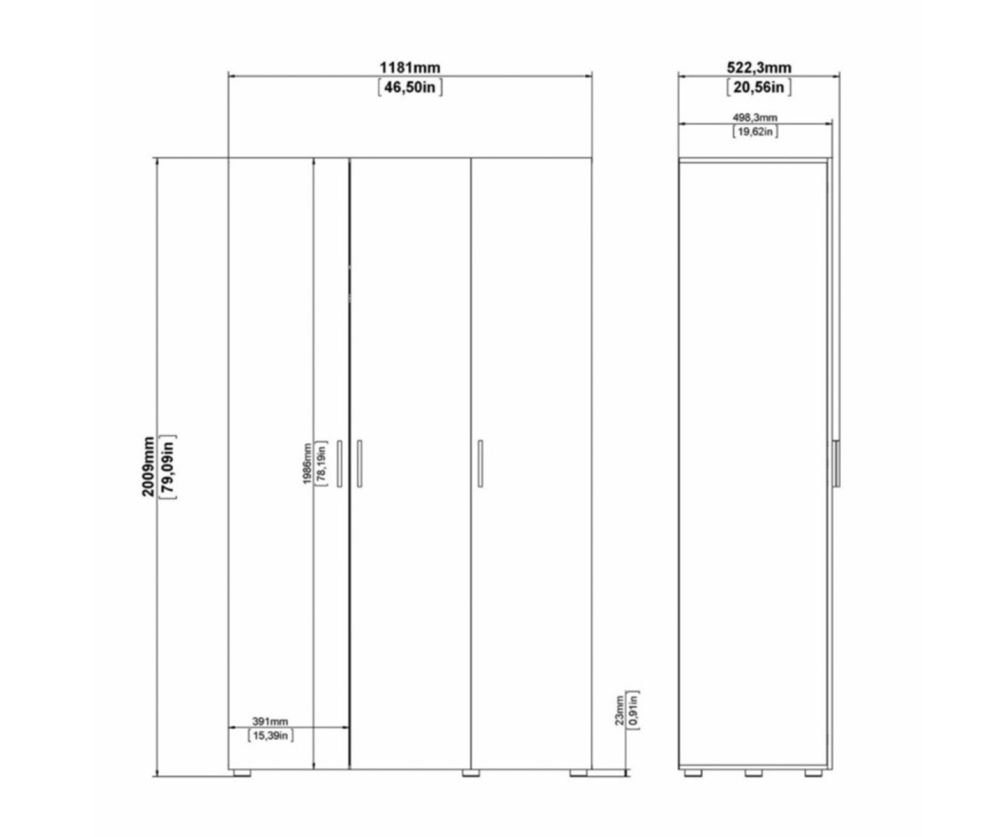 FTG Pepe White 3 Door Wardrobe
