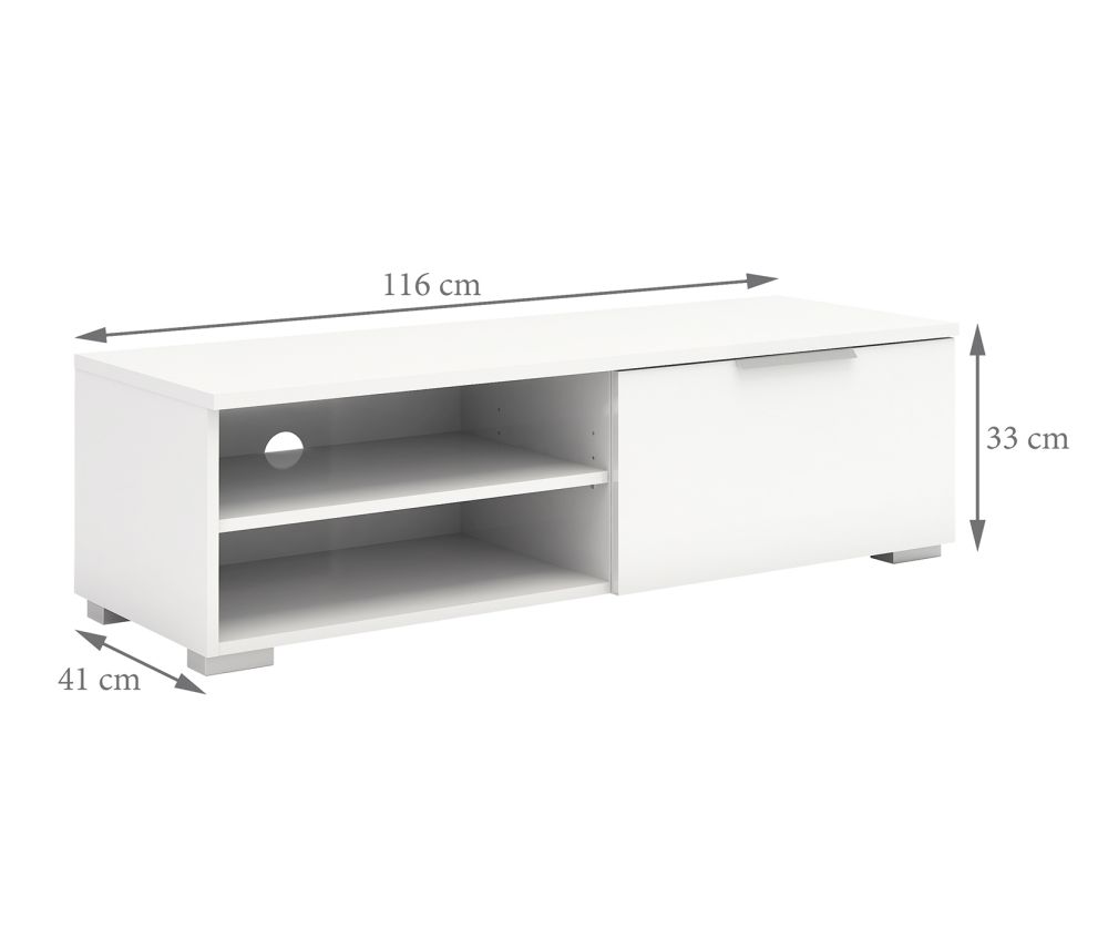 FTG Match White High Gloss 1 Drawers TV Unit with 2 Shelf
