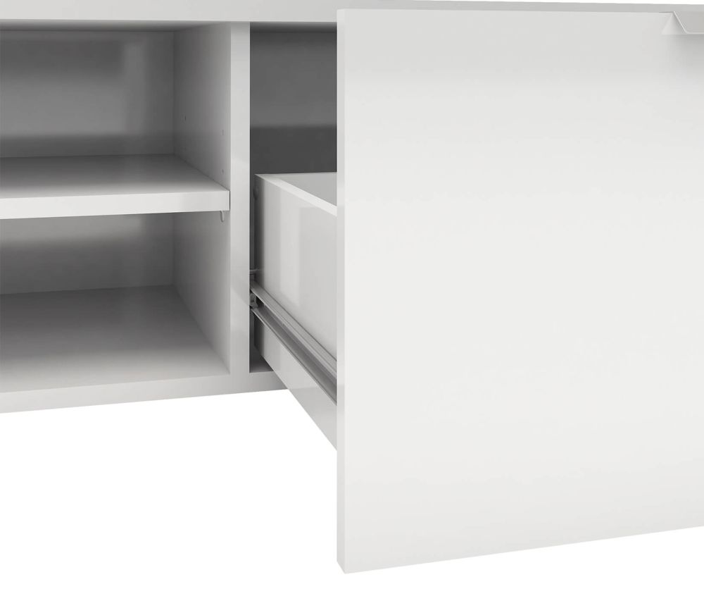 FTG Match White High Gloss 1 Drawers TV Unit with 2 Shelf