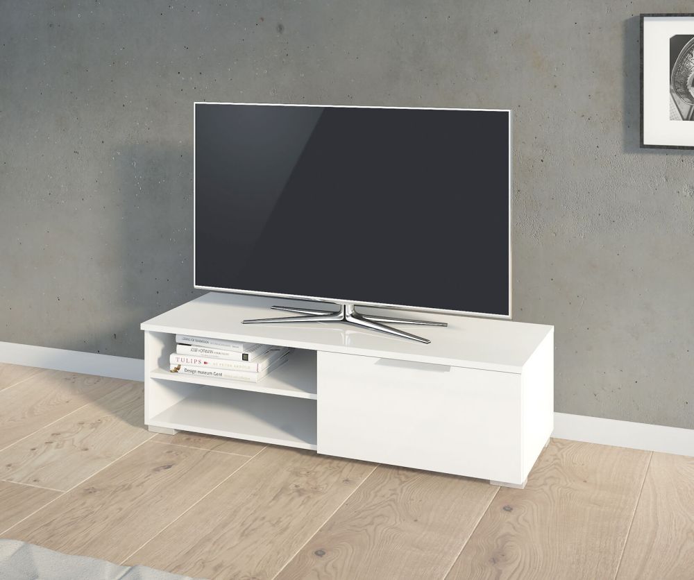 FTG Match White High Gloss 1 Drawers TV Unit with 2 Shelf