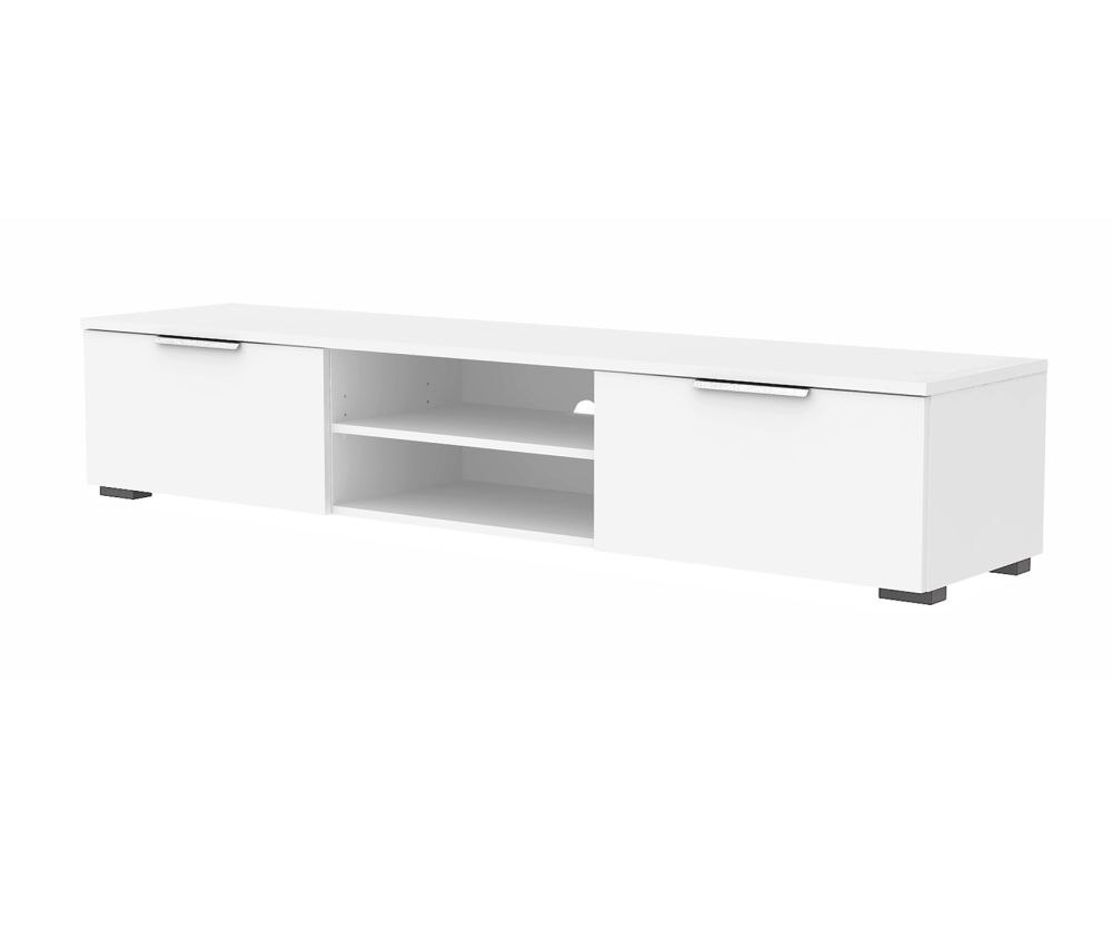 FTG Match White High Gloss 2 Drawers TV Unit with 2 Shelf