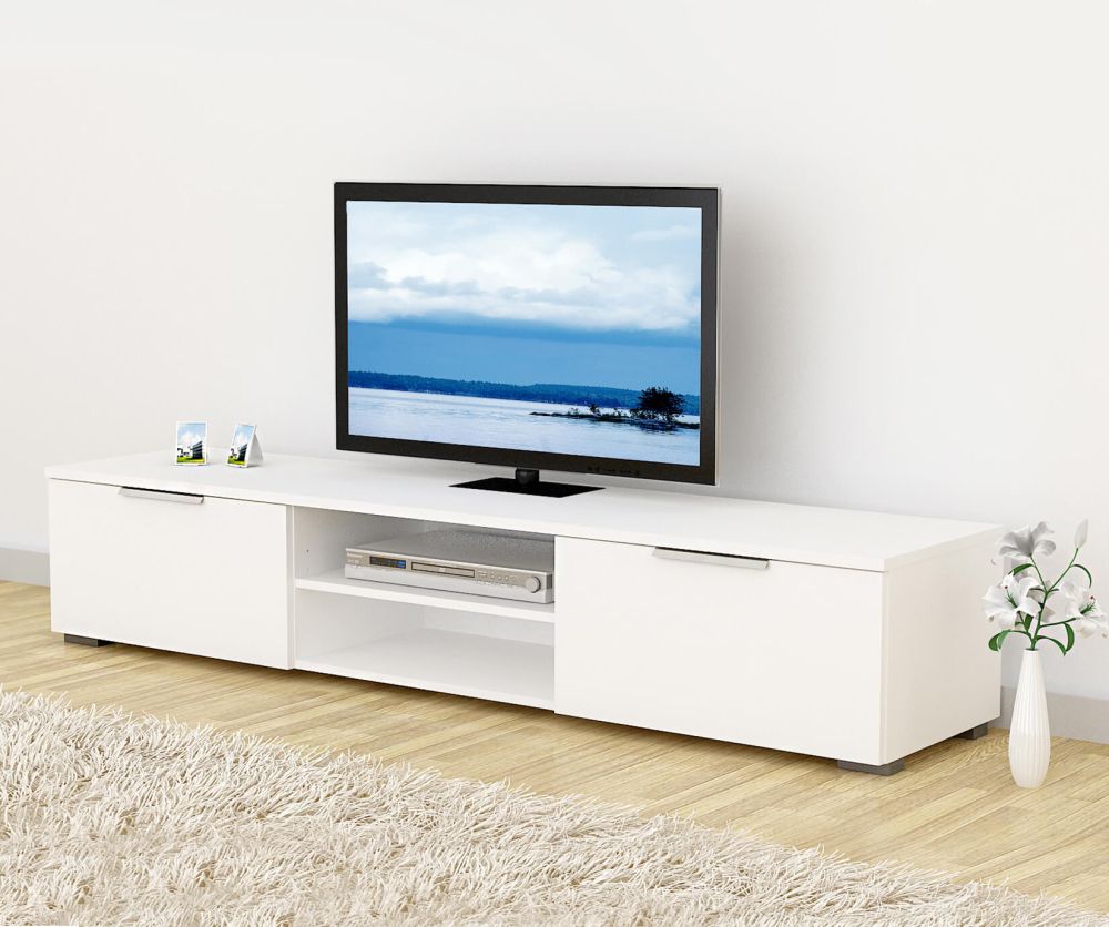 FTG Match White High Gloss 2 Drawers TV Unit with 2 Shelf