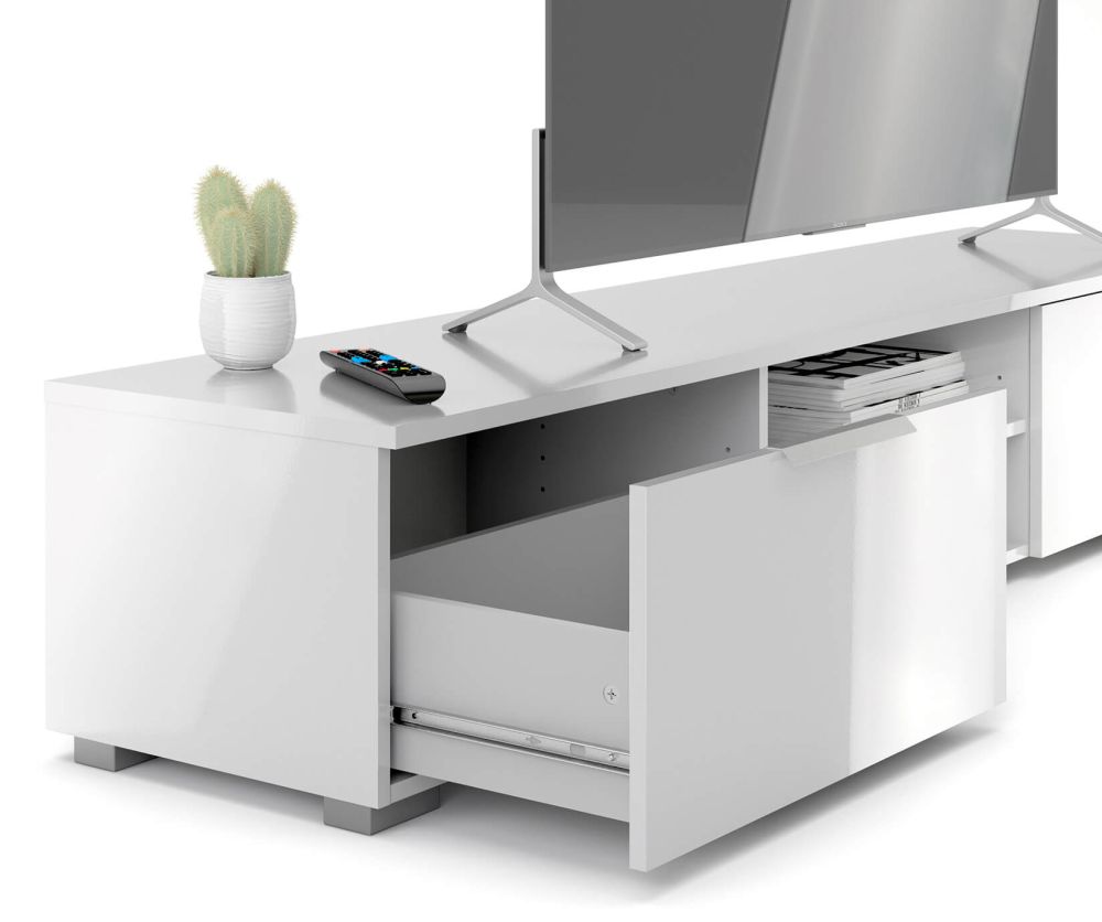 FTG Match White High Gloss 2 Drawers TV Unit with 2 Shelf