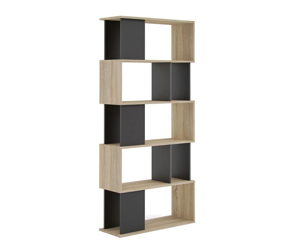 FTG Maze Oak and Black Open Bookcase with 4 Shelves