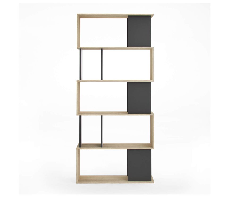 FTG Maze Oak and Black Open Bookcase with 4 Shelves