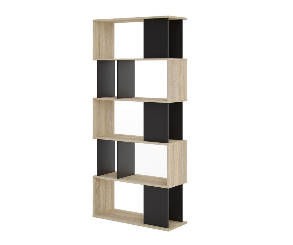 FTG Maze Oak and Black Open Bookcase with 4 Shelves