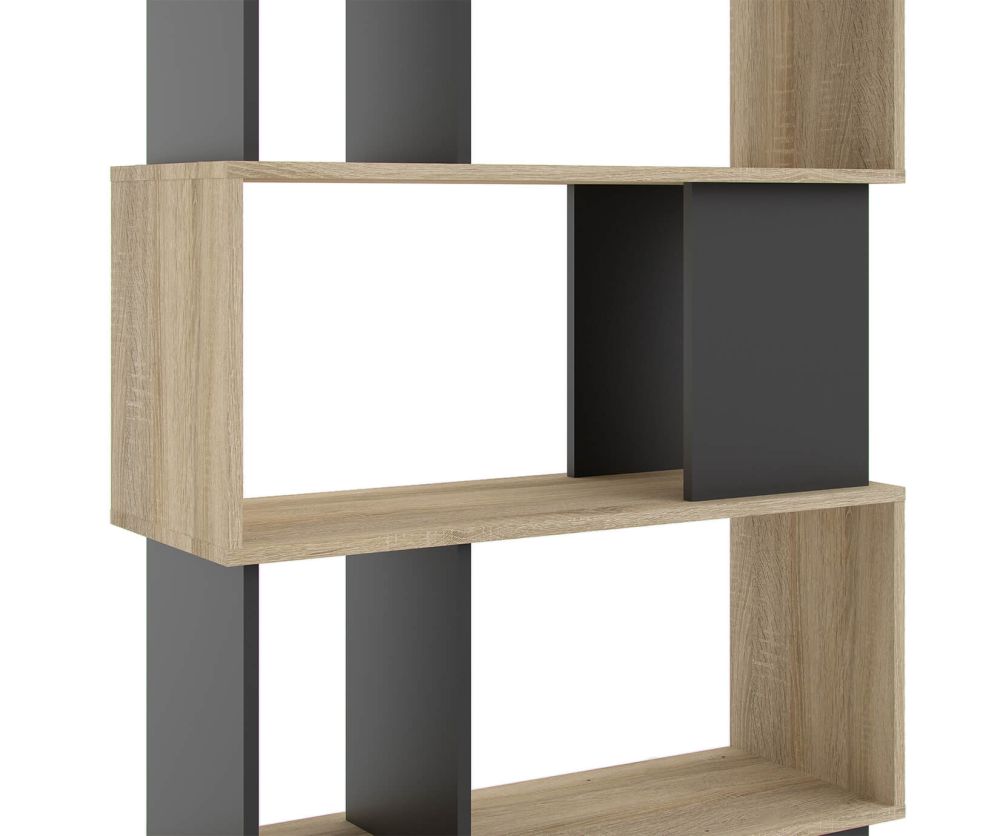 FTG Maze Oak and Black Open Bookcase with 4 Shelves