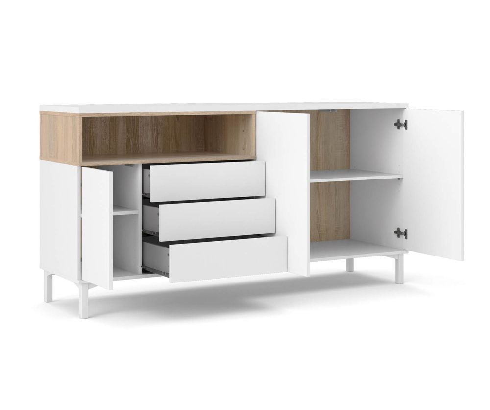 FTG Roomers White and Oak 3 Drawer 3 Door Sideboard