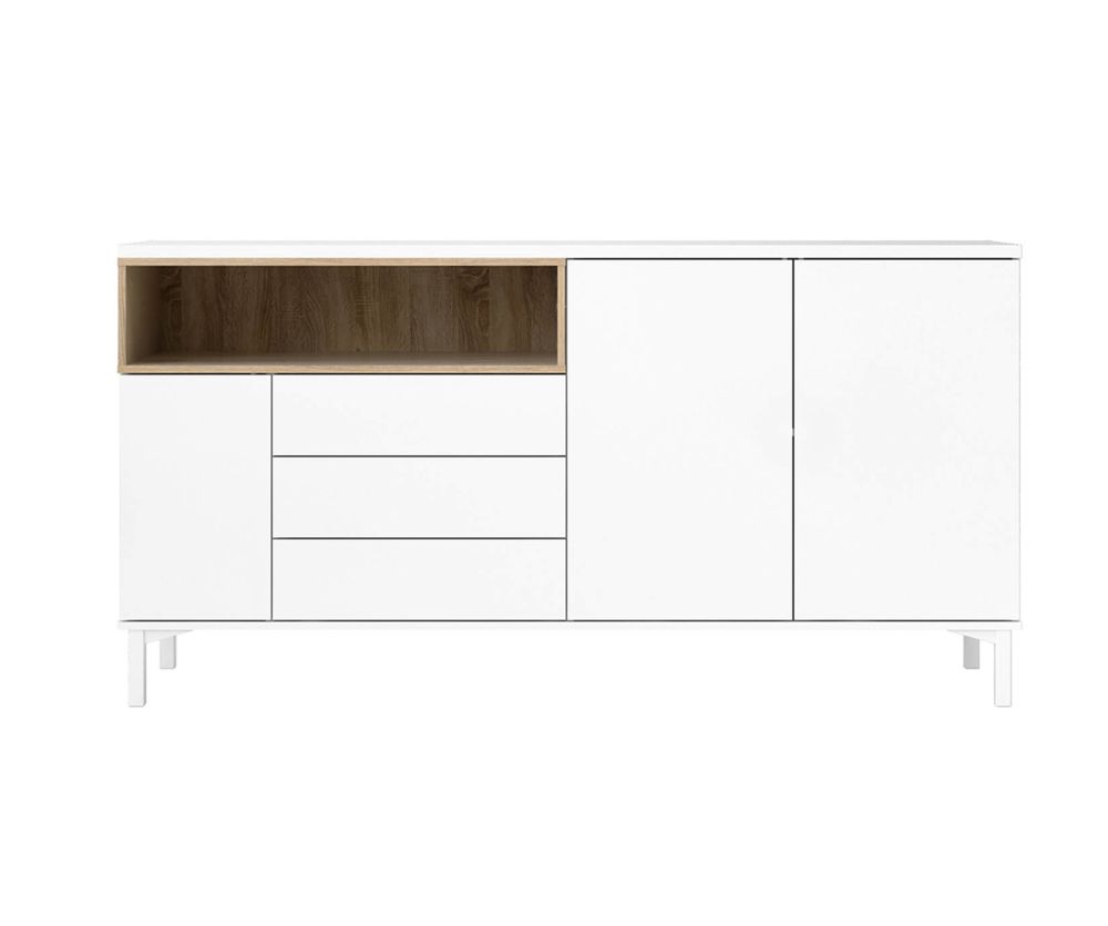 FTG Roomers White and Oak 3 Drawer 3 Door Sideboard