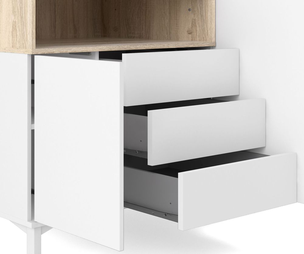 FTG Roomers White and Oak 3 Drawer 3 Door Sideboard
