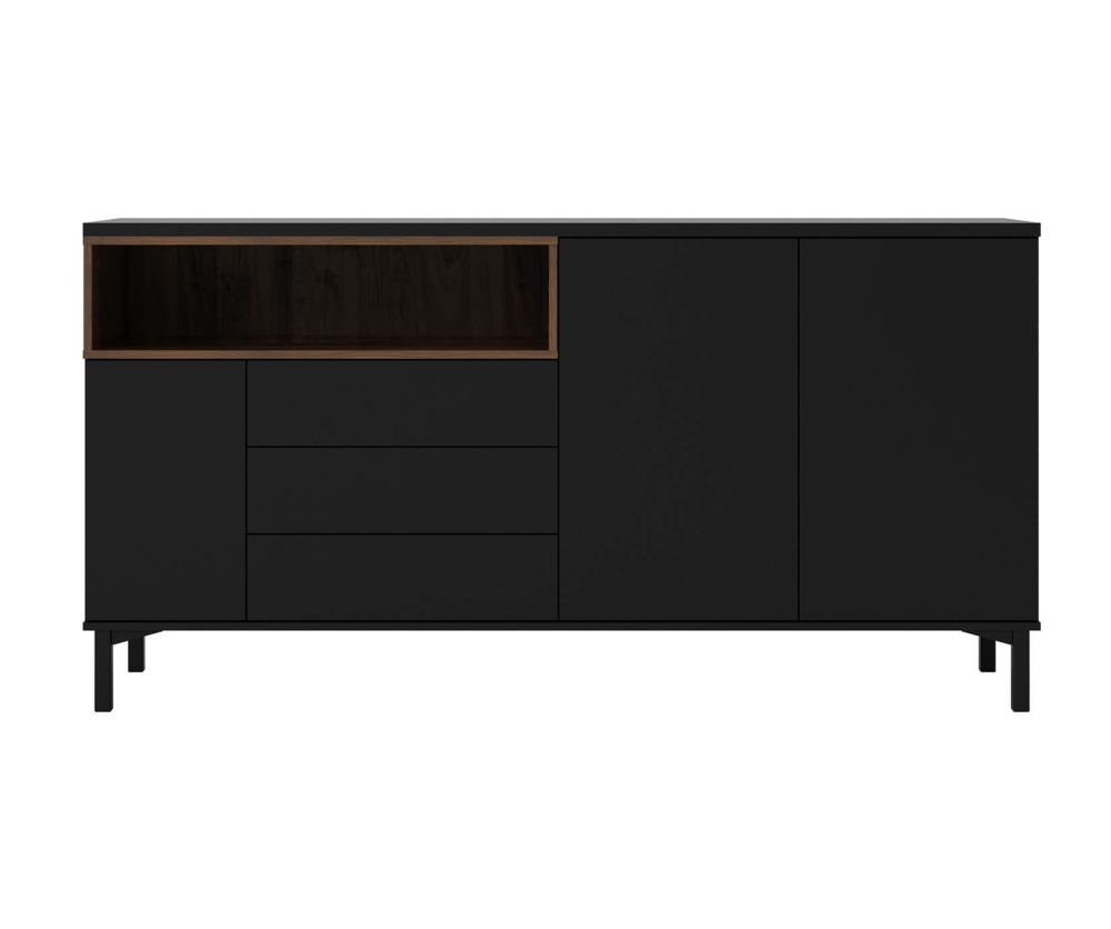 FTG Roomers Black and Walnut 3 Drawer 3 Door Sideboard