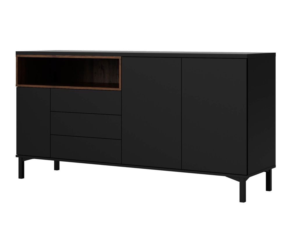 FTG Roomers Black and Walnut 3 Drawer 3 Door Sideboard