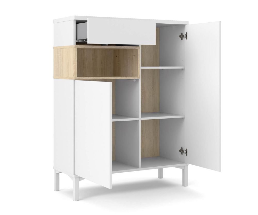 FTG Roomers White and Oak 2 Door 1 Drawer Sideboard