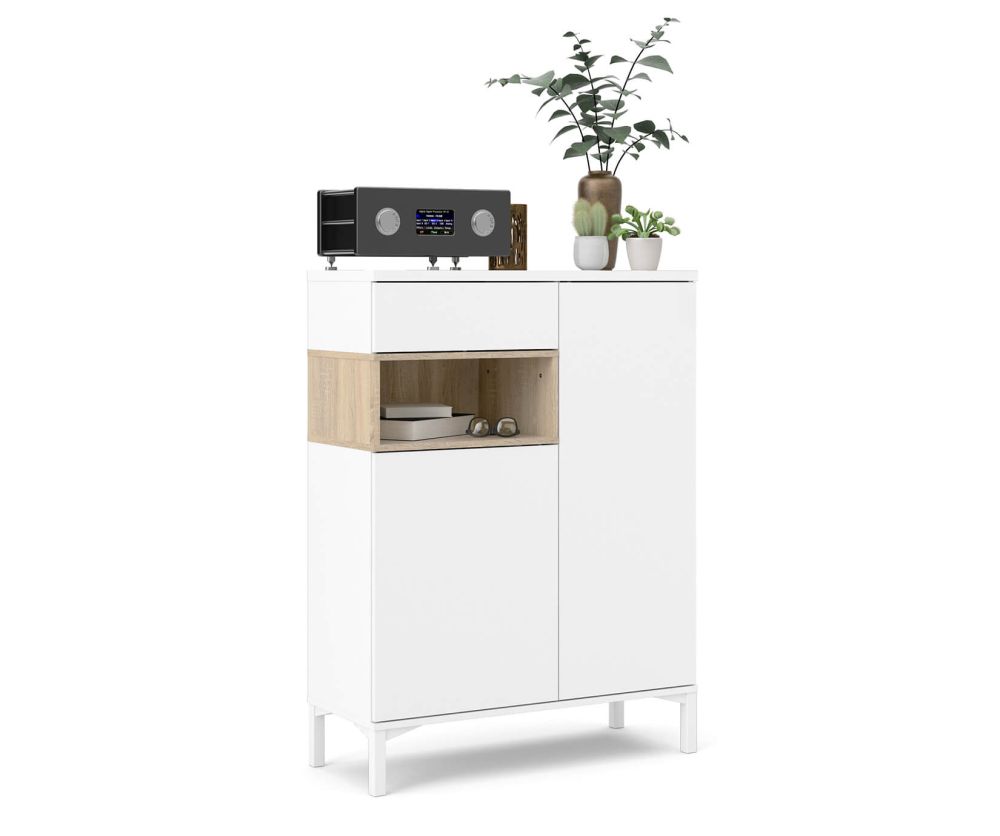 FTG Roomers White and Oak 2 Door 1 Drawer Sideboard