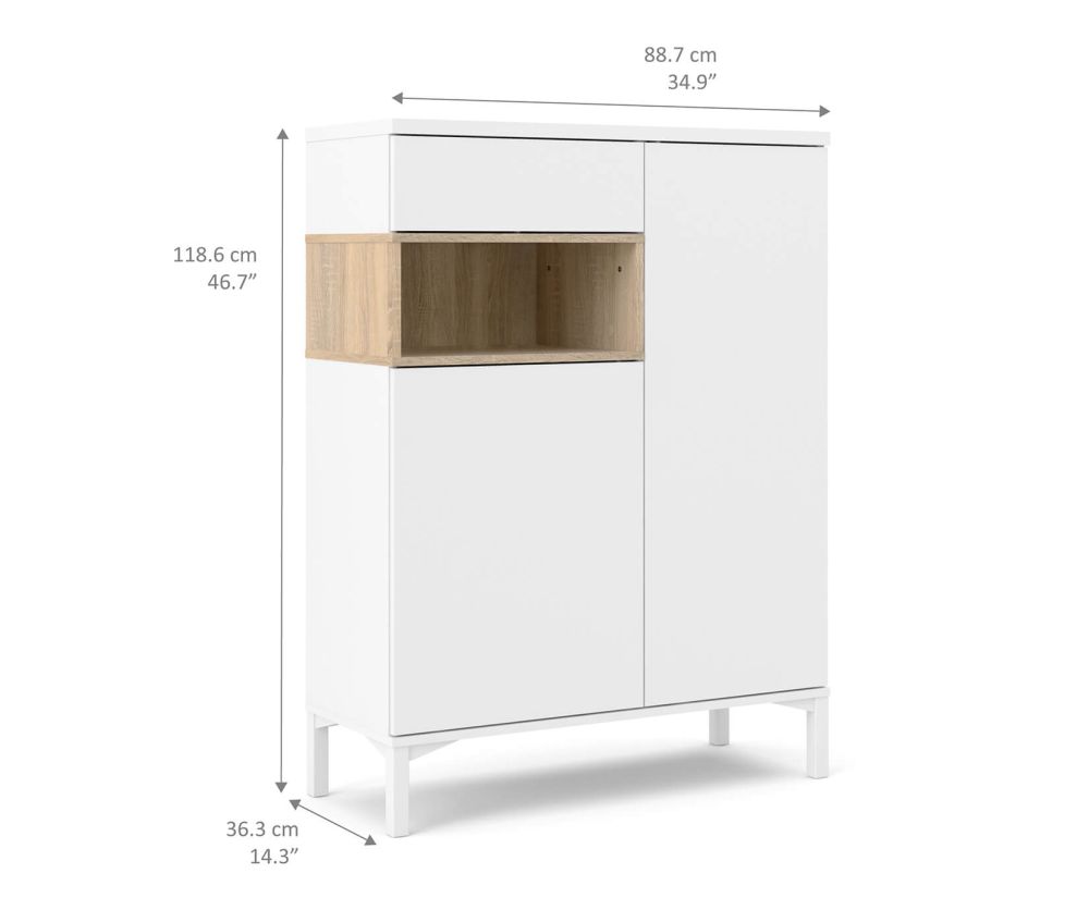 FTG Roomers White and Oak 2 Door 1 Drawer Sideboard